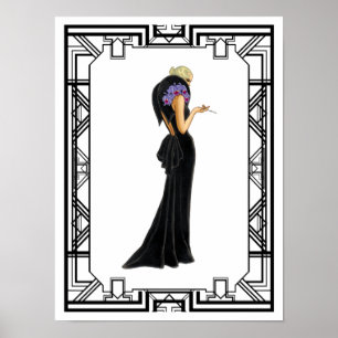 Vintage Schwarzes und Weißes Abendkleid aus den 19 Poster
