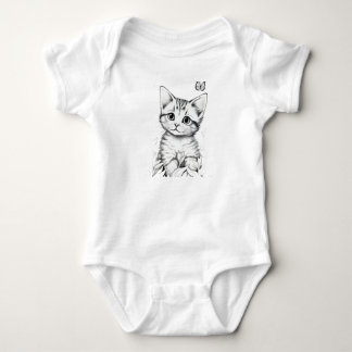 Vintage schwarzes und weißes Kätzchen Baby Strampler