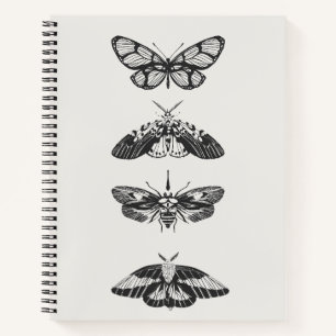 Vintage schwarzes und weißes Schmetterling-Spiraln Notizbuch