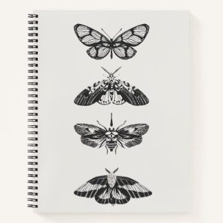 Vintage schwarzes und weißes Schmetterling-Spiraln Notizbuch