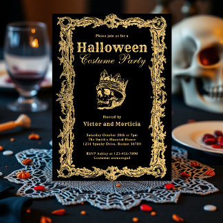 Vintage Schwarzgold-Gotik-Totenkopf-Halloween-Part Einladung