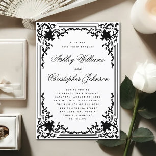 Vintage Schwarzweiß Hochzeit Elegant Einladung