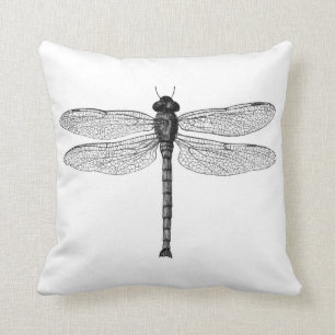 Vintage Schwarzweiss-Libellen-Illustration Kissen