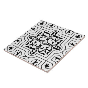 Vintage Schwarzweiss-Schablone-gemusterter Druck Fliese