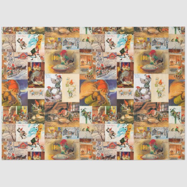 Vintage Schwedische Jultomte Gnome Collage Seidenpapier (Vorderseite)