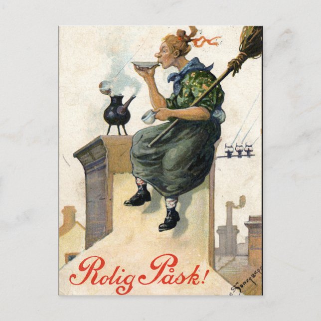 Vintage schwedische Ostermalkarte Feiertagspostkarte (Vorderseite)