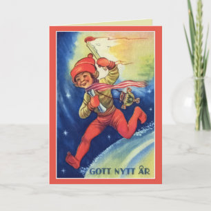 Vintage Schwedisches Frohes neues Jahr Feiertagskarte