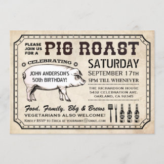 Vintage Schwein-Braten-Einladungen (Karten-Art) Einladung