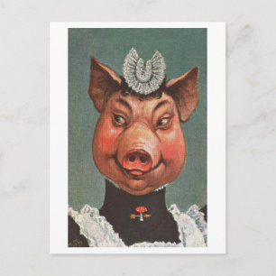Vintage Schwein in Dienstmädchenuniform Postkarte