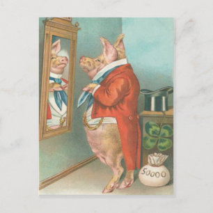 Vintage-Schwein-Shamrock-St.-Patrick's-Tag-Karte Postkarte