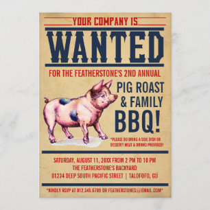 Vintage-Schweinebraten-Familien-Grillparty-Einladu Einladung