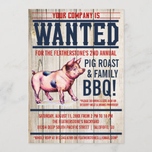 Vintage-Schweinebraten-Familien-Grillparty-Einladu Einladung