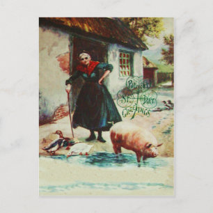 Vintage Schweinekenne St Patrick's Day Card Postkarte