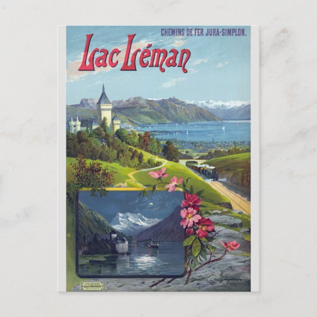 Vintage Schweiz Frankreich Genfersee Leman Postkarte (Vorderseite)