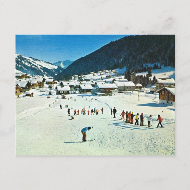 Vintage Schweiz Morgins, Ecole de Ski Postkarte (Vorderseite)