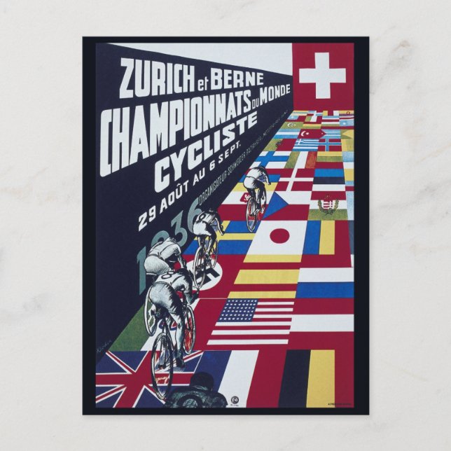Vintage Schweiz Radfahren Zürich Bern Reisen Postkarte (Vorderseite)