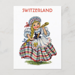 Vintage Schweiz Schweizer Frau Postkarte