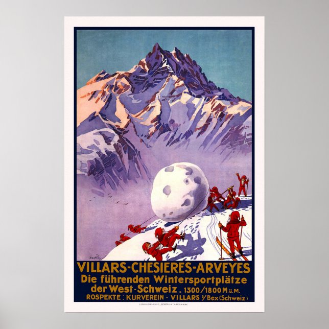 Vintage Schweiz Skifahren Poster (Vorne)
