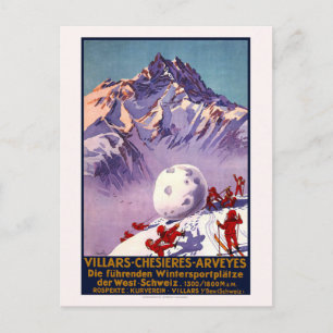 Vintage Schweiz Skifahren Postkarte
