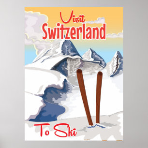 Vintage Schweiz Skifahrplakat Poster