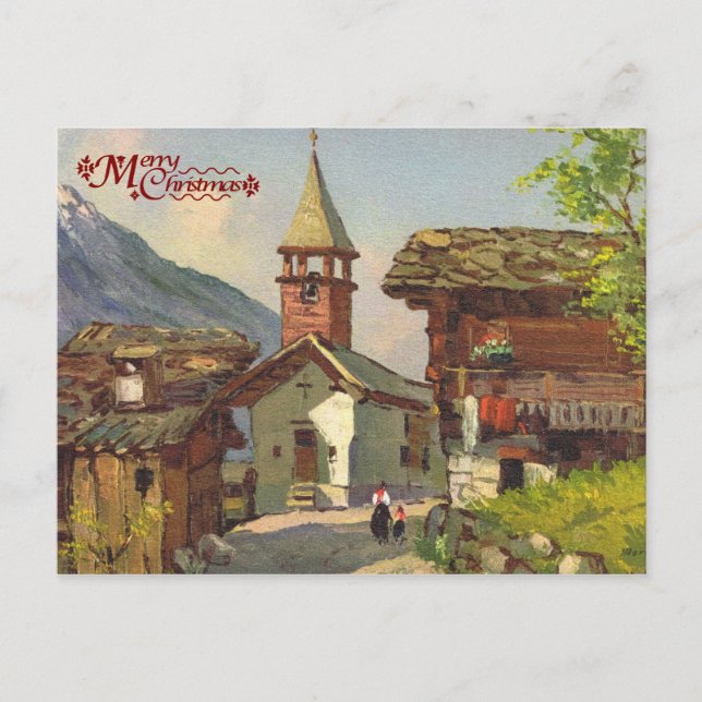 Vintage Schweiz, Walliser Dorf Postkarte (Vorderseite)