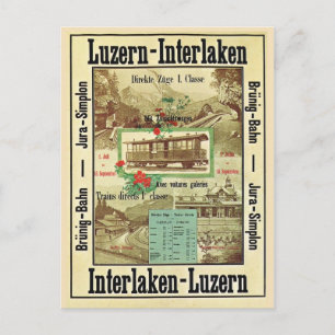 Vintage Schweizer Bahn, Luzern Interlaken Postkarte