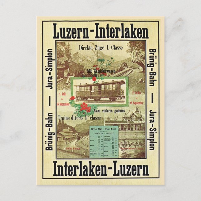 Vintage Schweizer Bahn, Luzern Interlaken Postkarte (Vorderseite)