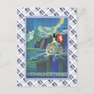 Vintage Schweizer Eisenbahnplakat, Vierwaldstätter Postkarte