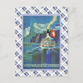 Vintage Schweizer Eisenbahnplakat, Vierwaldstätter Postkarte