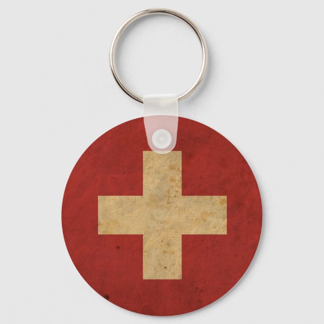 Vintage Schweizer Flagge Schlüsselanhänger (Vorderseite)