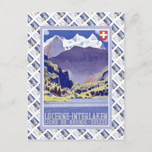 Vintage Schweizer Raulway Poster, Interlaken Luzer Postkarte