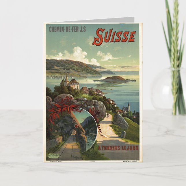 Vintage Schweizer Reiseroute Illustration Art Card Karte (Vorderseite)