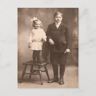 Vintage Schwester & Bruder Postkarte