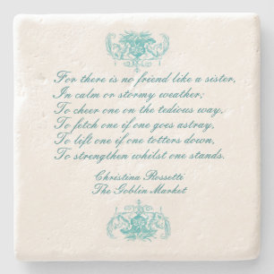Vintage-Schwestern-Gedicht von C. Rosetti in Blau Steinuntersetzer