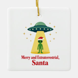 Vintage-Sci-Fi-Alien-Weihnachten-UFO für Santa-Fan Keramikornament