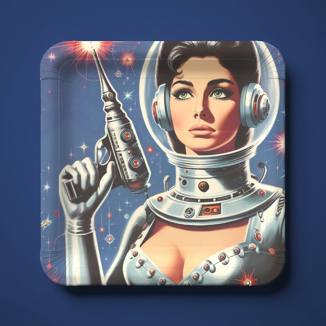 Vintage-Sci-Fi-Astronautin Pappteller (Von Creator hochgeladen)