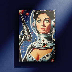 Vintage-Sci-Fi-Astronautin Postkarte