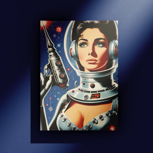 Vintage-Sci-Fi-Astronautin Postkarte (Von Creator hochgeladen)