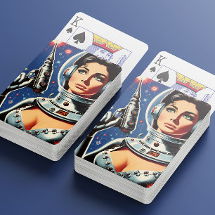 Vintage-Sci-Fi-Astronautin Spielkarten