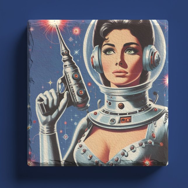 Vintage-Sci-Fi-Astronautin Steinuntersetzer (Von Creator hochgeladen)