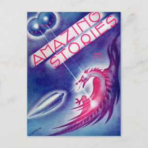 Vintage-Sci-Fi-Buchcoverkunst Raketenschiff Postkarte