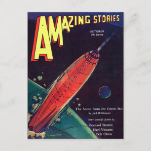 Vintage Sci-Fi-Kunst Rakete Postkarte