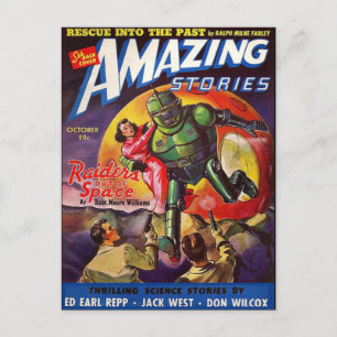 Vintage Sci-Fi-Kunst Robot-Held Postkarte