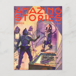 Vintage Sci-Fi-Kunst Roboter Postkarte