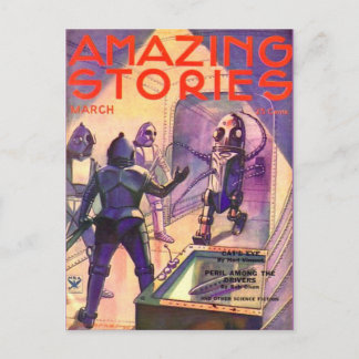 Vintage Sci-Fi-Kunst Roboter Postkarte