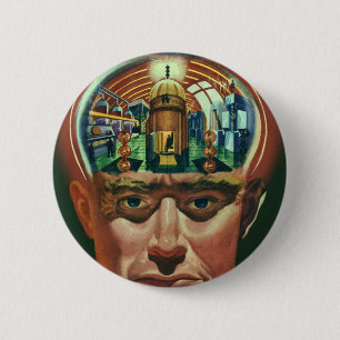 Vintage Science Fiction, Alien Brain im Labor Button