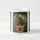 Vintage Science Fiction, Alien Brain im Labor Jumbo-Tasse<br><div class="desc">Vintage Illustration futuristische Science Fiction Außerirdischen und Roboter Bild mit einem Mann, dessen Gehirn exponiert zeigt ein Labor. Ein klassisches Comic-Buch-Design mit einem Cyborg-Wissenschaftler mit seiner Hand in sein Kinn mit einem intensiven Blick auf sein Gesicht und sieht aus, als ob er an die Zukunft denkt oder vielleicht gerade in...</div>