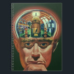 Vintage Science Fiction, Alien Brain im Labor Notizblock<br><div class="desc">Vintage Illustration futuristische Science Fiction Außerirdischen und Roboter Bild mit einem Mann, dessen Gehirn exponiert zeigt ein Labor. Ein klassisches Comic-Buch-Design mit einem Cyborg-Wissenschaftler mit seiner Hand in sein Kinn mit einem intensiven Blick auf sein Gesicht und sieht aus, als ob er an die Zukunft denkt oder vielleicht gerade in...</div>