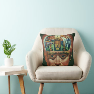 Vintage Science-Fiction, Alien Gehirn im Labor Kissen
