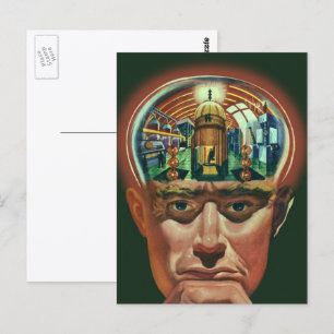 Vintage-Science-Fiction, Alien-Gehirn im Labor Postkarte